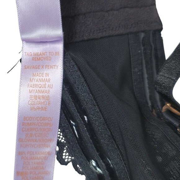 Savage X Fenty Convertible Bra Black 32D Lace Overlay Adj Molded Cups Lined - Picture 11 of 12